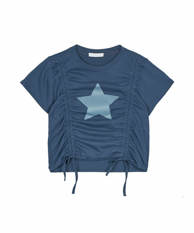 [y2k/빈티지] 별 스타 프린팅 나염 셔링 반팔 티셔츠