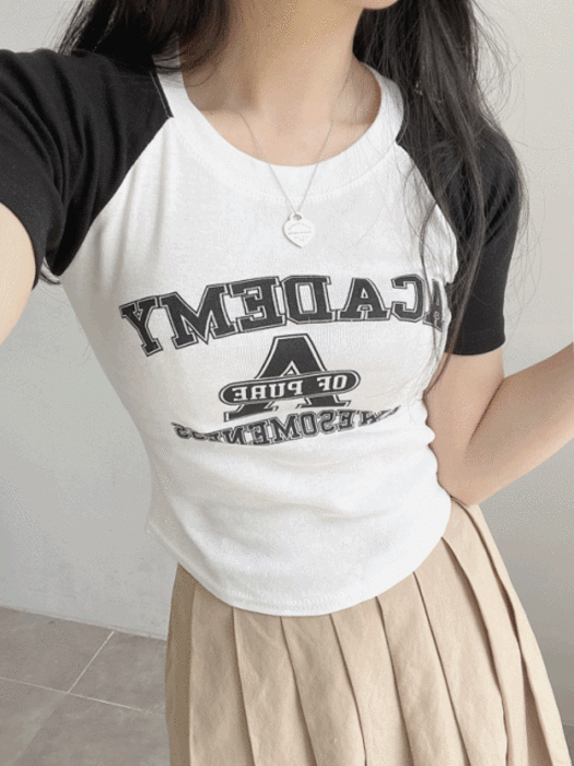 [꾸안꾸/슬림핏] 아카데미 나그랑 배색 반팔 티셔츠